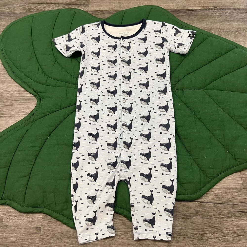 Sweet Bamboo Romper 18-24M Blue Whale Print Short Sleeve Jumpsuit
